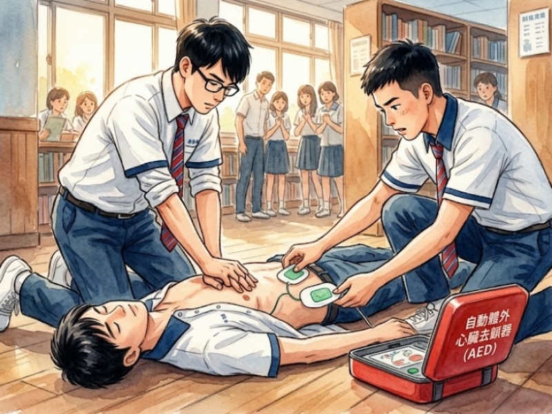 高中生圖書館溫書突倒地無呼吸！陌生同學「接力AED、CPR」成功救活他